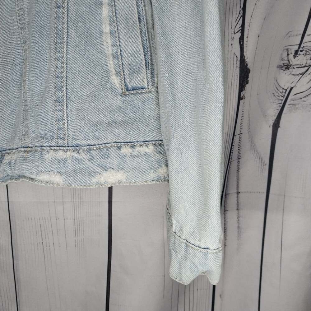 Wax Jean Basic Denim Light Wash Grunge Edgy Thrashed Y2K Festival Denim Jacket - Picture 4 of 15